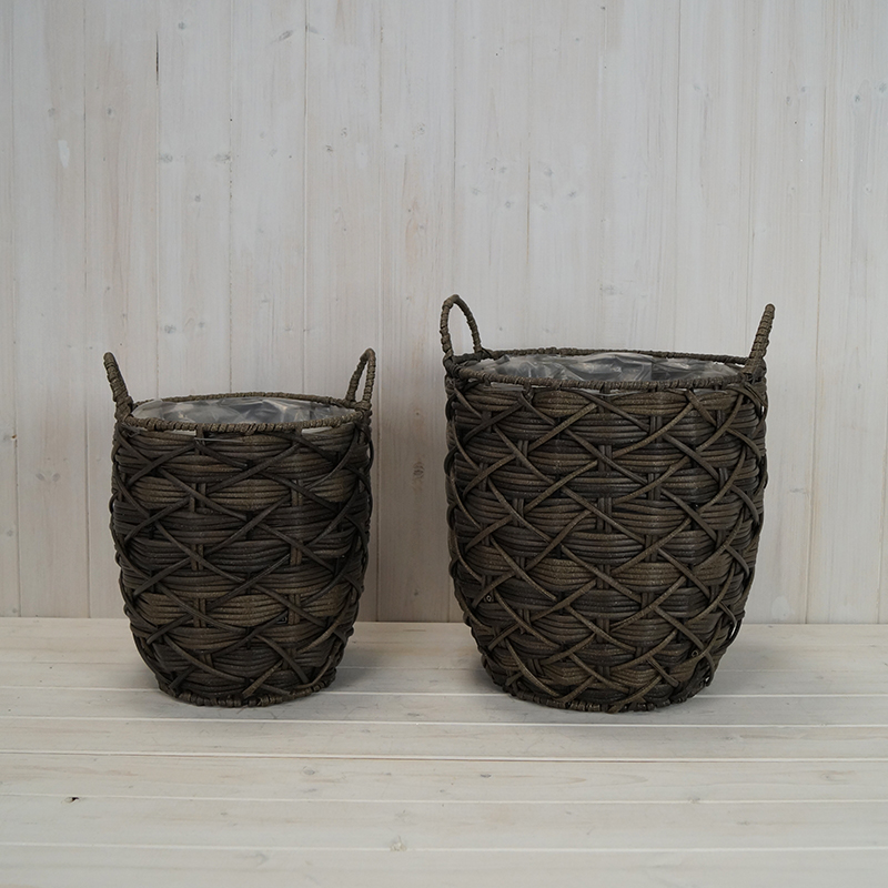 Set of Two Grey Cross Weaved Baskets (39.5cm) detail page